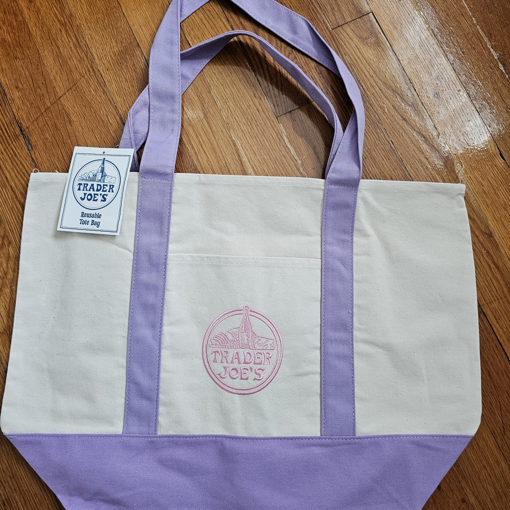 Trader Joe's Lavender and Cream Canvas Tote